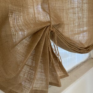 Burlap Window Shade, 'The Key West' with fringed jute ties, 3 widths, 42L,for single windows by Jackie Dix image 4