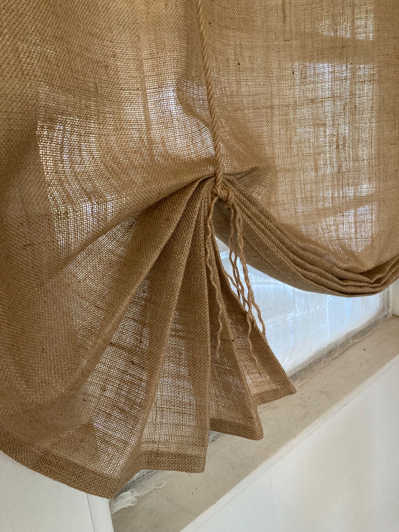 Burlap Window Shade, 'The Key West' with fringed jute ties, 3 widths, 42L,for single windows by Jackie Dix image 4