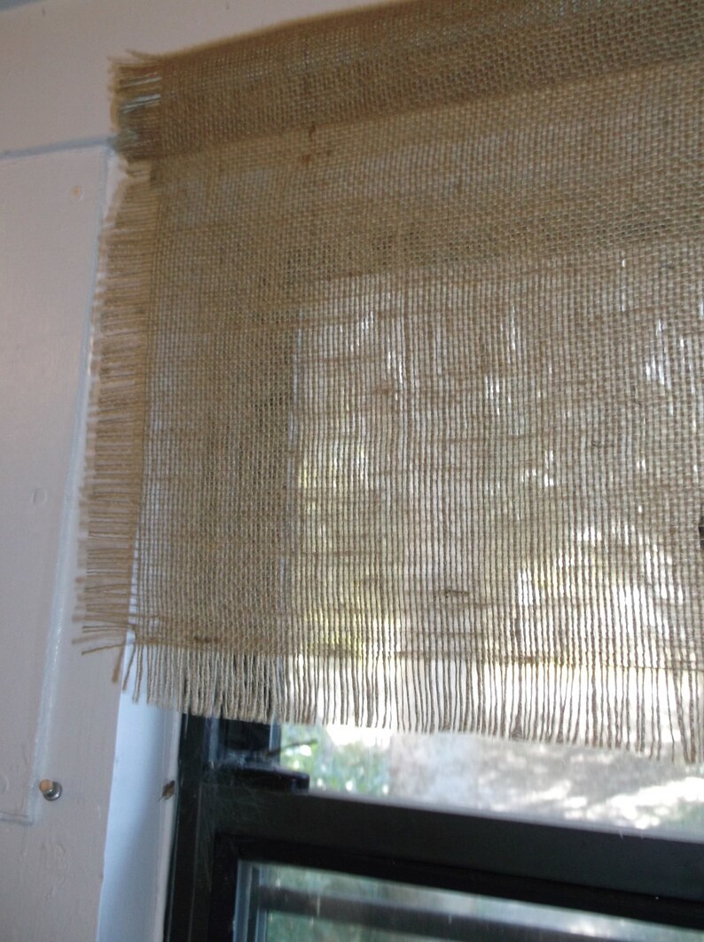 Burlap Valance Fringed on 3 Sides /'The Tiki Hut/' by Jackie Dix 42-108 W X 12L
