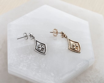 Hand Carved Shamrock Earrings, Sterling Silver or Gold Fill