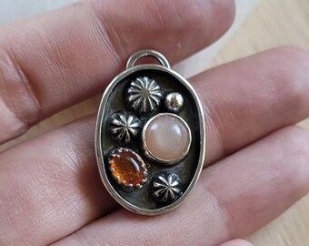 Pink Moonstone and Amber Necklace