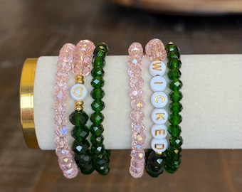 Wicked Bracelet Stack – Pink & Emerald Crystal Beads - set of 3!