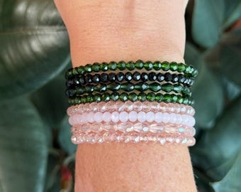 Wicked Crystal Bead Sparkle Stack – Pink & Green Witchy Jewelry
