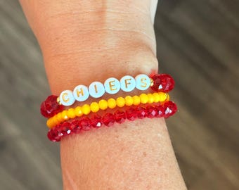 Chiefs Sparkle Stack – Red, Gold, and Letter Beads- WINNING