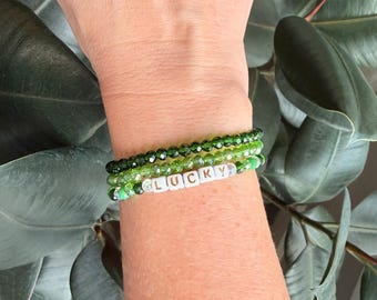 LUCKY Bracelet Stack- Small 4mm Faceted Crystal Bracelets, stack of 3