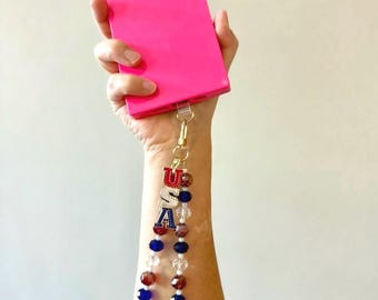 Star Spangled Sparkle beaded phone wristlet | 4th of July | Red White and Blue