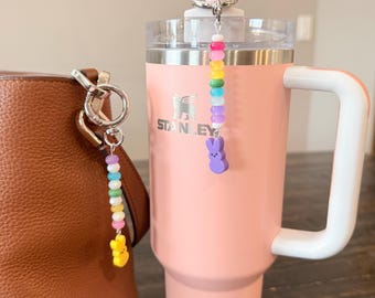 Easter Peep Beaded SparkleClip - Tumbler Charm - Cute Bunny Bag Charm - Pastel Spring Accessories - Gift Under 15