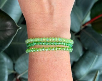 Color Pop Dainty Bracelet Stack- Small 4mm Faceted Crystal Bracelets, stack of 3