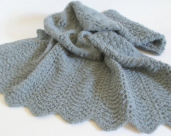 Alpaca baby blanket gray blue hand knitted, Ready to ship, neutral boy girl, Baby shower gift, Photo prop, Heirloom wrap, New baby newborn