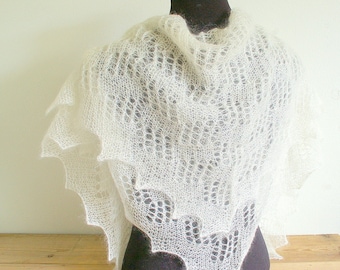 Cream shawl lace knit, bridal shawl, Wedding shawl, handknit mohair shawl, Bridesmaid, warm accessory, gift for girlfriend wife birthday