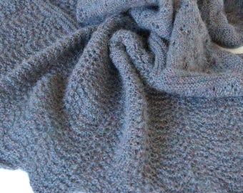 Baby blanket boy blue knitted alpaca.Ready to ship.Soft lace handknit.Babyshower gift.Photo prop.Heirloom wrap Afghan car seat blanket pram