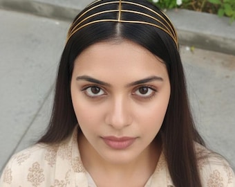 Serre-tête cage dorée architecturale – Cage à cheveux géométrique en métal et accessoire de tête tendance
