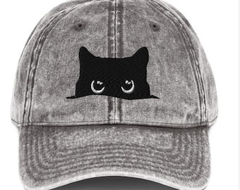 Peeking Black Cat lover embroidered vintage baseball cap Funny Cat Art Fur mom dad gifts