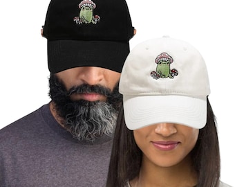 Frog Mushroom Embroidered Baseball Cap Toad hat Cute Froggy gifts for her him