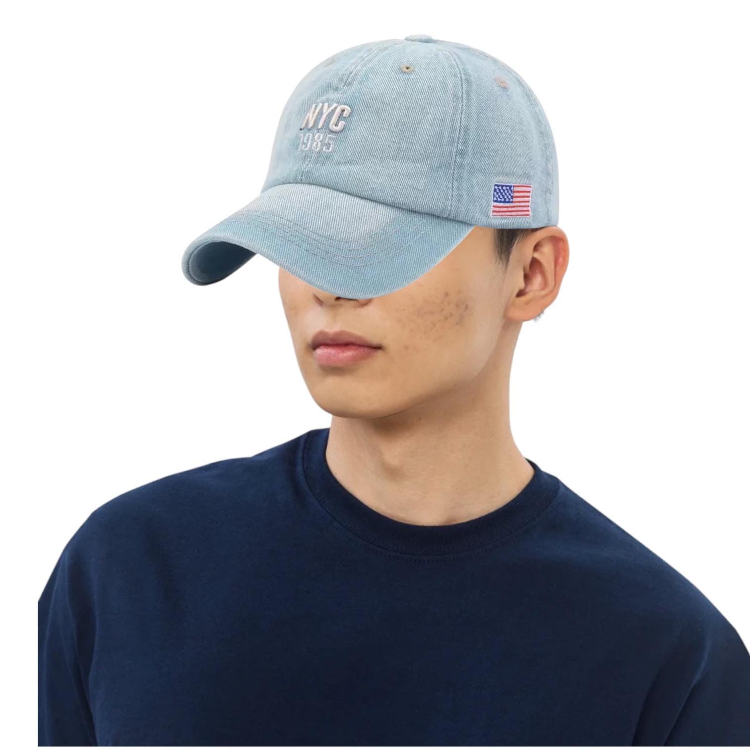 NYC 1985 Embroidered Denim Cap America Flag New York NY Dad Hat
