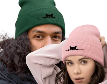 Black Cat lover Embroidered Beanie cap Funny Fur Art Cap kitten mom dad gifts for her