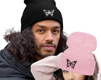 Gorro bordado con mariposa, gorro de mariposa, regalos de Navidad para ella y para él.