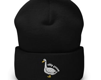 Embroidered Silly Goose beanie hat got too silly Animal Lover Camping Humorous Mom Dad Wildlife