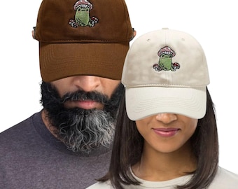 Whimsical Frog Mushroom Embroidered Baseball Cap Toad hat Nature Gift Summer Hat