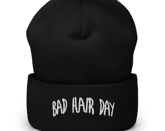 Bad hair day hats embroidered Cuffed Beanie cap Messy Hair Funny Quote cap for him
