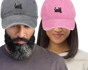 Black Cat lover Embroidered vintage cap Funny Cat Art Cap cat mom dad gifts
