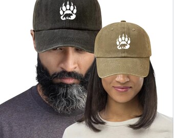Bear paw print vintage baseball Cap Camping Hiking hat Silly Ironic Dog Lover gift