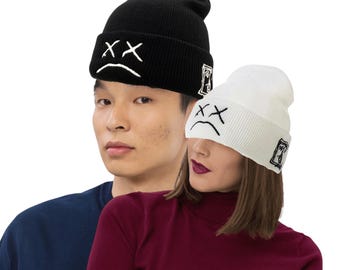 Sad Face cry face Embroidered Beanie Cap Crying Sad Dad Hats Cry A Lot hat
