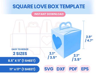 Heart Gift Box Template SVG, Valentine Favor Box, Wedding Favor Packaging, Heart Window Box, Cricut svg, dxf, pdf, eps Cut File