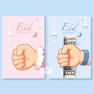 Printable Eid Money Envelope, Kids Eidi Gift Holder Card, Eid Mubarak Cash Gift for Children, Hand Holding Money Card, Ramadan Kids Gift