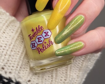 Frost Again Cover the Plants Solar Nail Polish, Yellow to Green UV Shift, Indie Handmade Small Batch, Twinkle Hex Polish