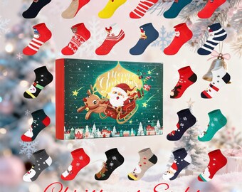 Calendrier De L'Avent 12 Paires De Chaussettes Funky Noël - Unisexe, Taille Unique - Idéal Cadeau Décompte Fêtes