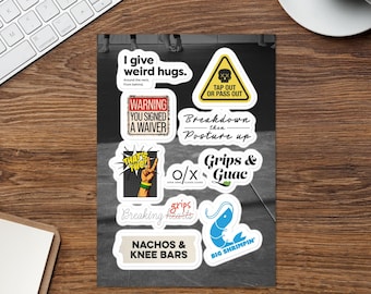 Jiu Jitsu Grappling Wrestling Sticker Sheet, Version 2, 10 stickers on one sheet