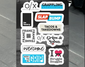 Jiu Jitsu Grappling Wrestling Sticker Sheet, 11 stickers on one sheet