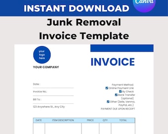 Junk Removal Invoice Template: Editable Business Form | Canva | Instant Download