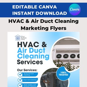 以下が含まれることがあります： HVACおよび空気ダクトクリーニングサービスのマーケティングフライヤー。 フライヤーには、「Editable Canva Instant Download」と「HVAC＆Air Duct Cleaning Marketing Flyers」というテキストが含まれています。 フライヤーには、空気ダクトのクリーニング、乾燥機の通気口のクリーニング、HVACシステムのクリーニングなどのサービスも記載されています。 フライヤーのサイズは21.59cm x 27.94cmです。