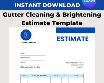 Gutter Cleaning & Brightening Estimate Template: Business Quote (Canva, Digital Download)