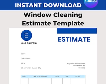 Window Cleaning Estimate Template: Business Quote (Canva, Digital Download)