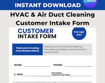HVAC + Air Duct Cleaning Customer Intake Form | Editable in Canva | Client Information Sheet Template