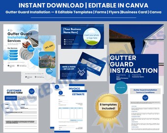 Gutter Guard Installation Business Vorlagen | Bearbeitbare Formen & Flyer (Canva, Instant Download)