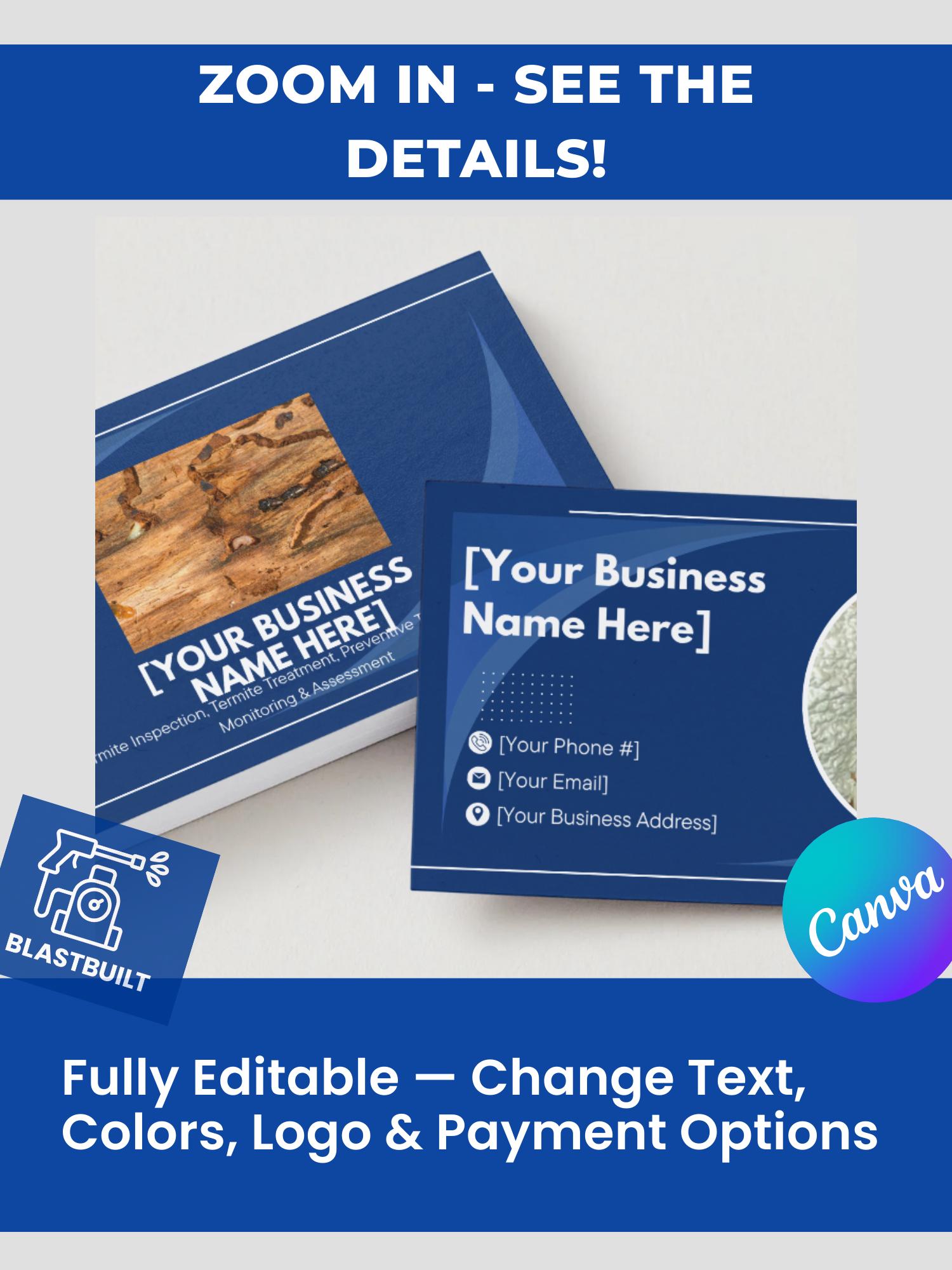 Termite Flash Card.pdf Termite Treatment and Inspection Business Card Template | Editable ...