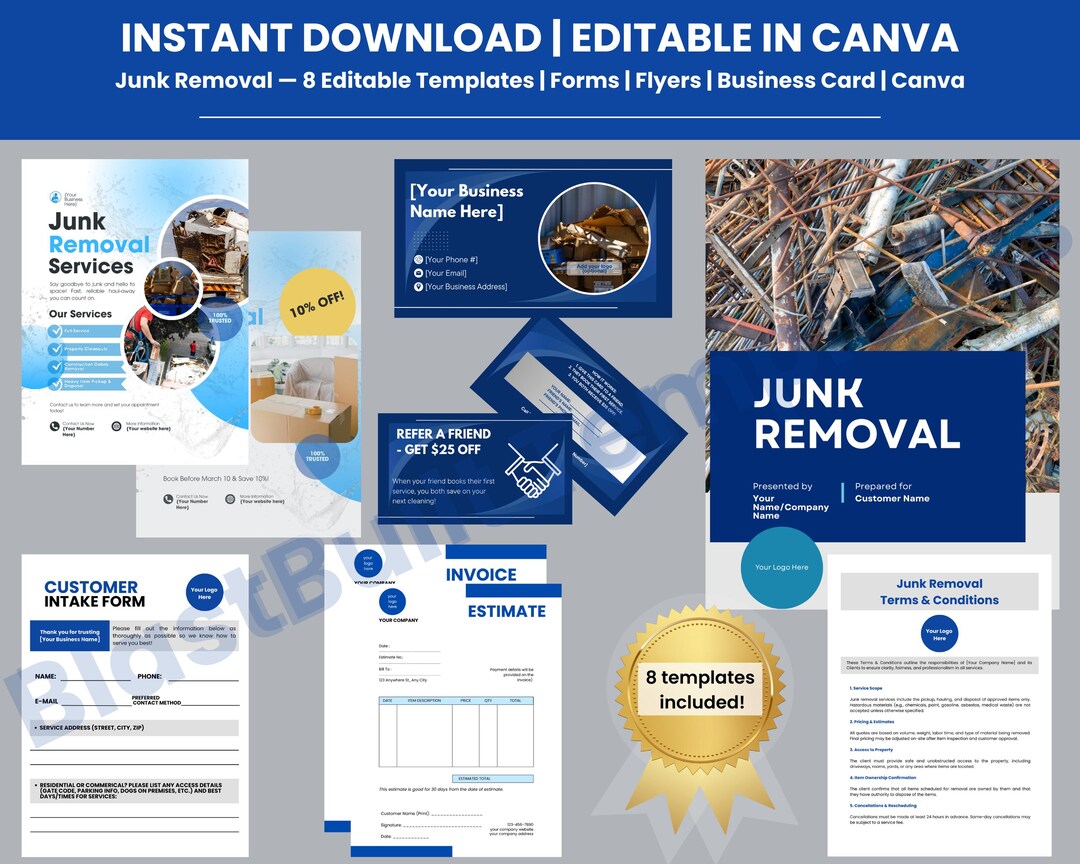 Junk Removal Business Templates | Editable Forms & Flyers (canva