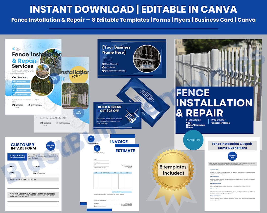 Fence Installation and Repair Business Templates | Editable Forms ...
