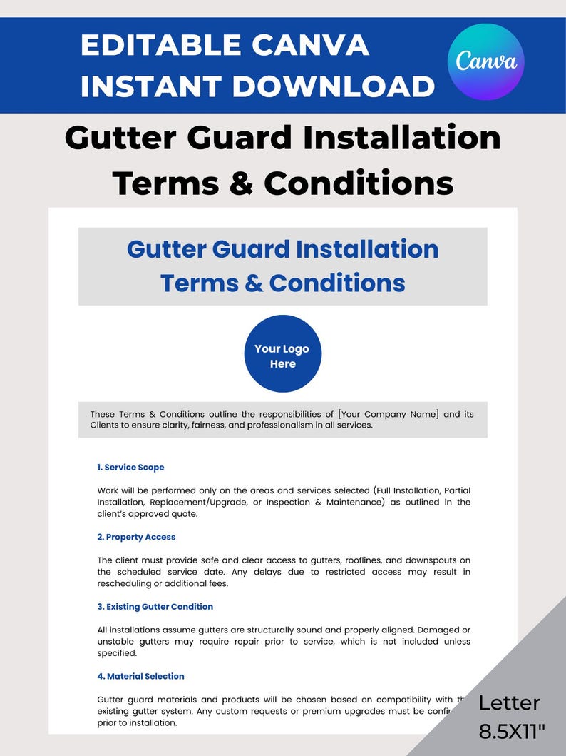 Gutter Guard Installation Terms & Conditions | Editable in Canva ...