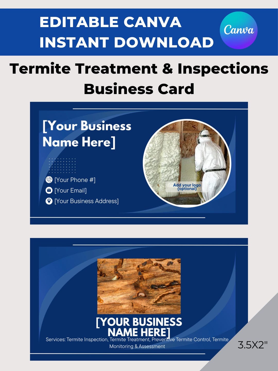 Termite Flash Card.pdf Termite Treatment and Inspection Business Card Template | Editable ...