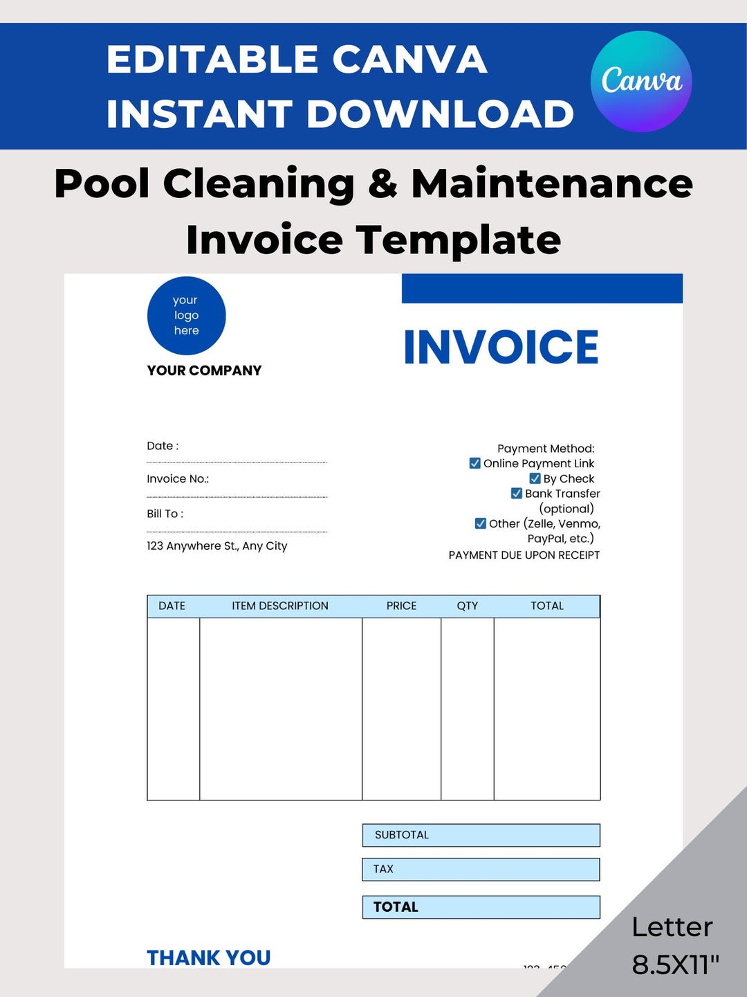Pool Brain Invoice Example Pool Cleaning and Maintenance Invoice Template: Editable Business Form ...