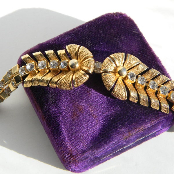 vintage art deco style gold rhinestone fan statement old hollywood gatsby bracelet