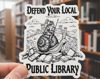 Defend Your Local Public Library Sticker, Frog Knight Decal, Goblincore Book Lover Gift, Cottagecore Laptop Sticker, Fantasy Reading Decal