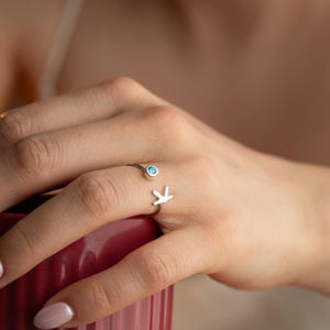 Custom Birthstone Initial Ring: Sterling Silver Personalized Stacking Jewelry