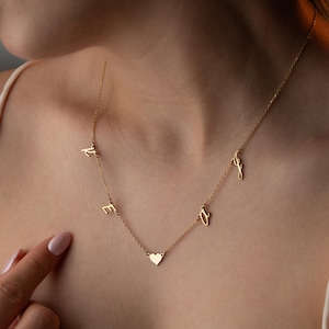 Personalized Initial Necklace with Heart, Custom Letter Jewelry, Dainty Minimalist Pendant, Gift for Her, Heart Initial Necklace