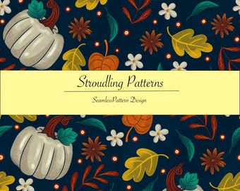 Autumn Pumpkin Seamless Pattern: Thanksgiving Fall Digital Paper (JPEG)